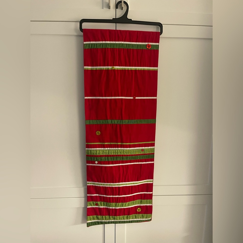 Elegant Red and Green Striped Table Runner